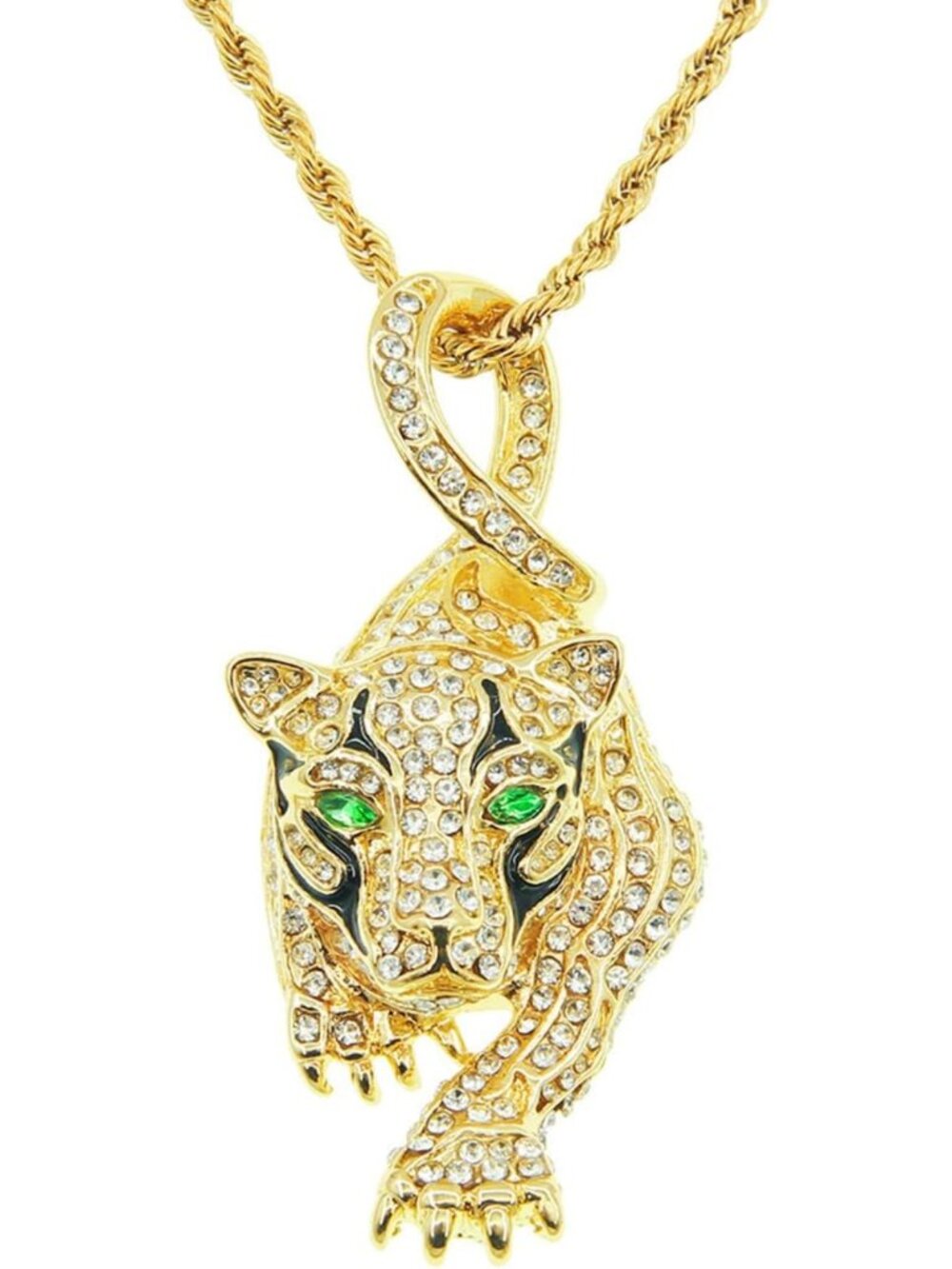 Iced Out Leopard Pendant Necklace for Men | Hip Hop Bling Chain with Green Eyes